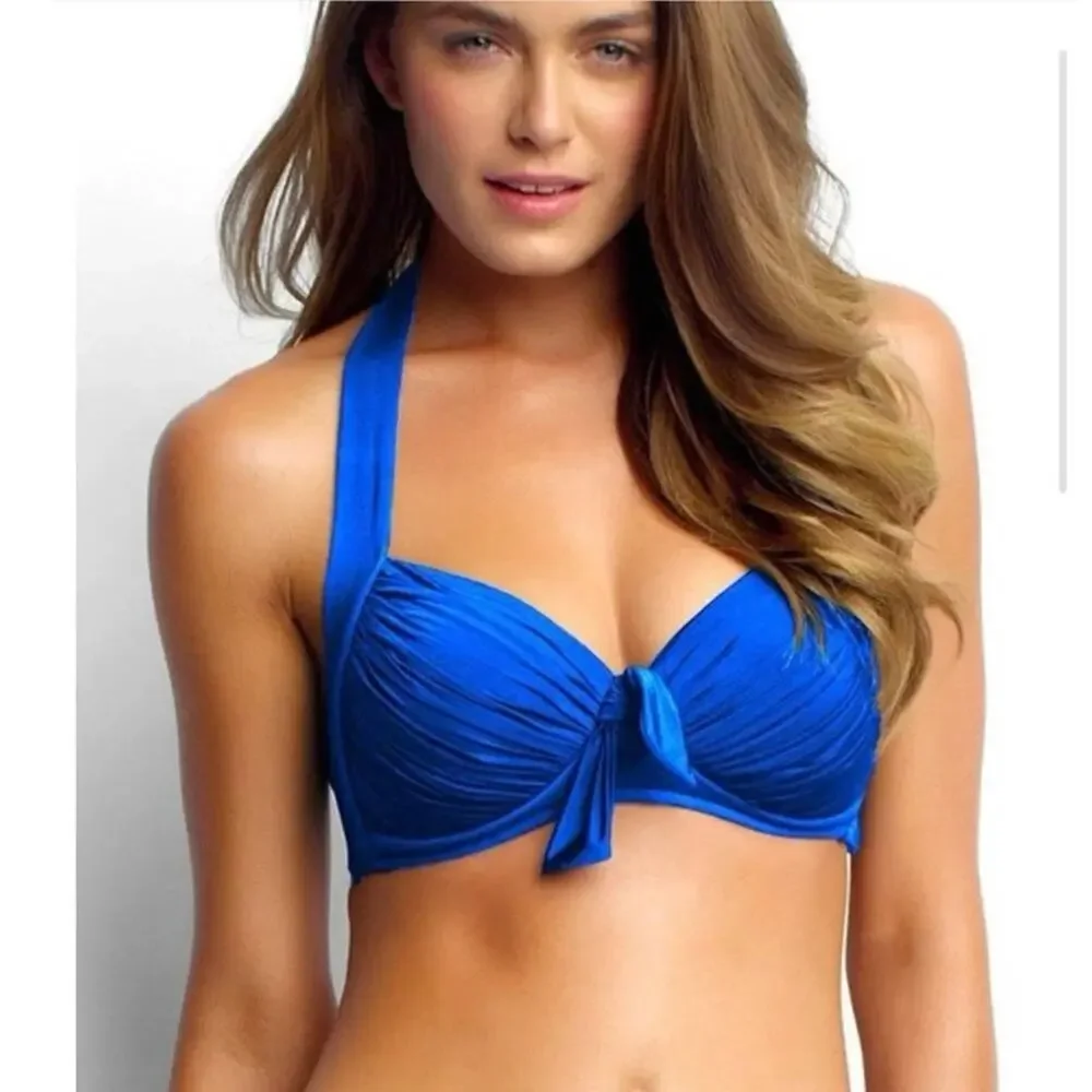 Seafolly Soft Cup Halter Bikini Top Small / Medium D Cup Royal Blue Swim NWOT